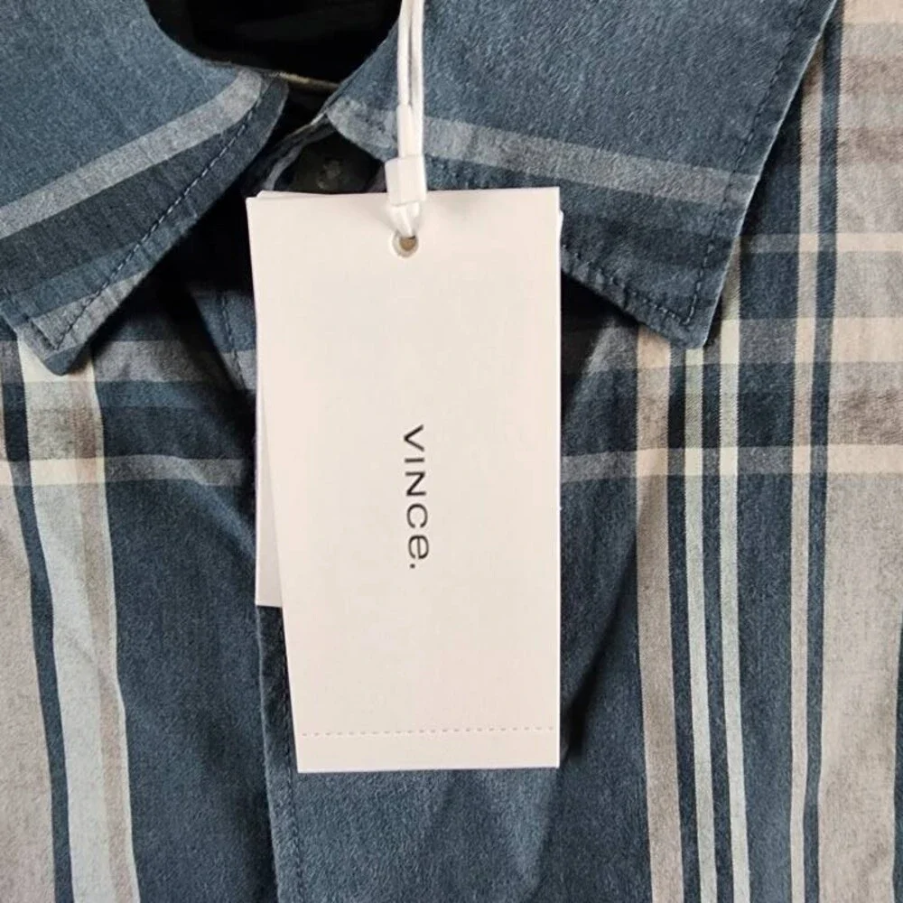 Vince Lorimer Plaid Long Sleeve Shirt Men's XL Harbor Blue Combo Button Closure